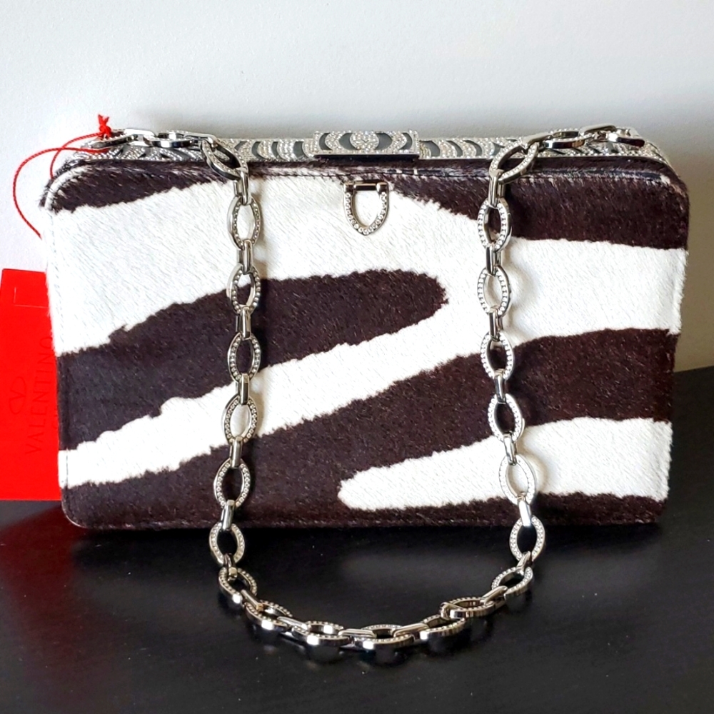 BNWT Vintage Valentino Western Zebra Chain Crystal Crossbody *RARE*